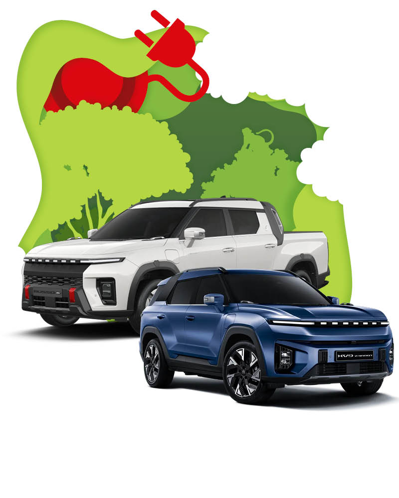 Zu sehen ist ein weißer und Blauer KGM